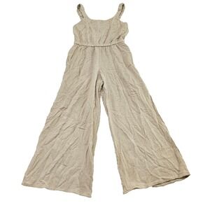 French Quarter Women's Sz M Cream Linen Blend‎ Boho Beachy Neutral Jumpsuit